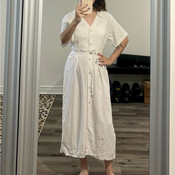LAST $ DROP! Hand Sewn White Linen Blend Dress - Picture 6 of 7